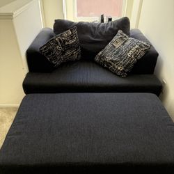 Blue Love Seat W/Ottoman 