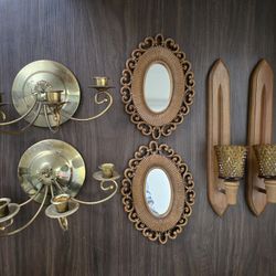Vintage Syroco Mirrors 10 Each Brass Candle Holders 25 Wood Votive 20
