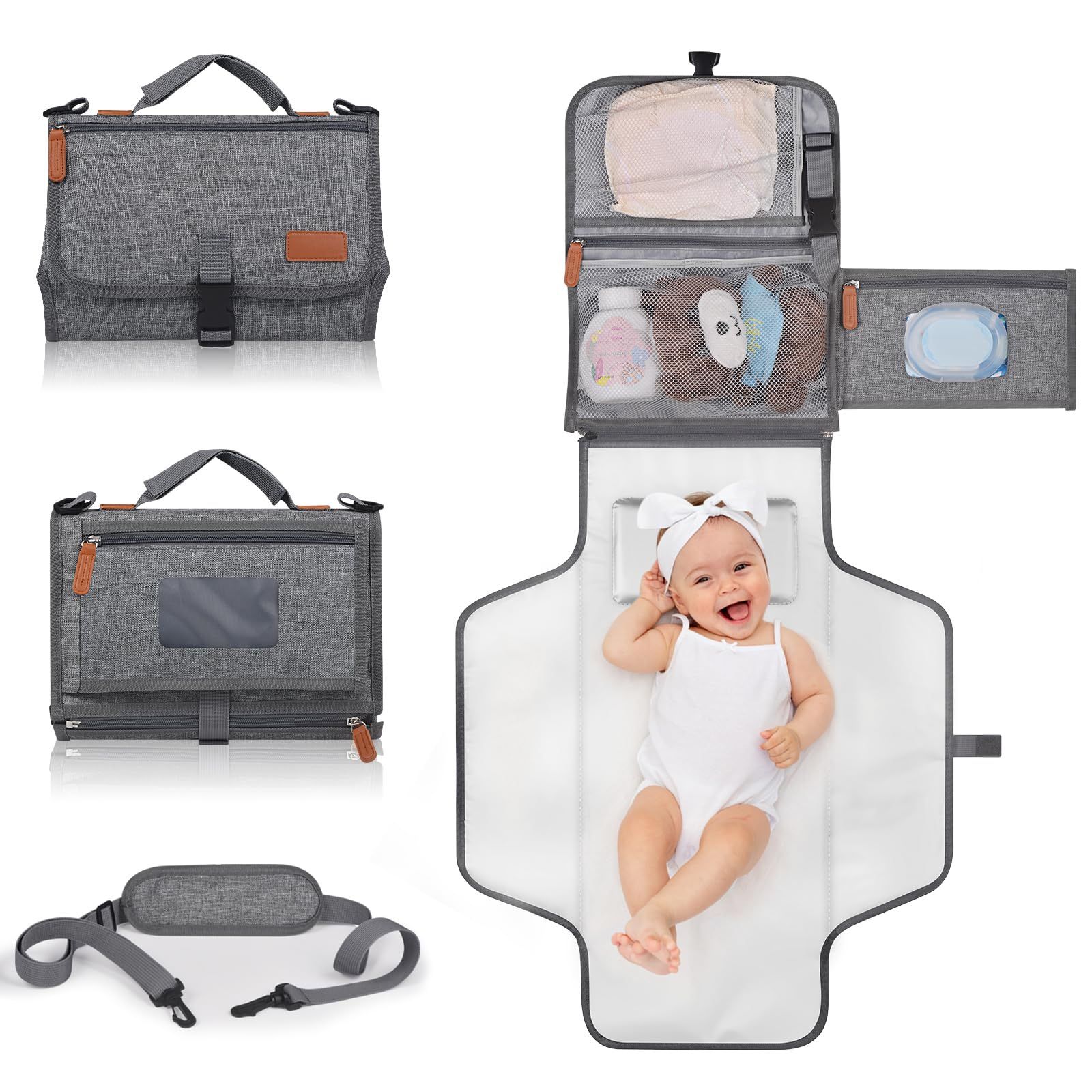 Portable Diaper Changing Pad for Newborns! Shoulder Strap, Waterproof Design, Smart Wipes Pocket, and Changing Mat - The Perfect Travel Changing Kit f