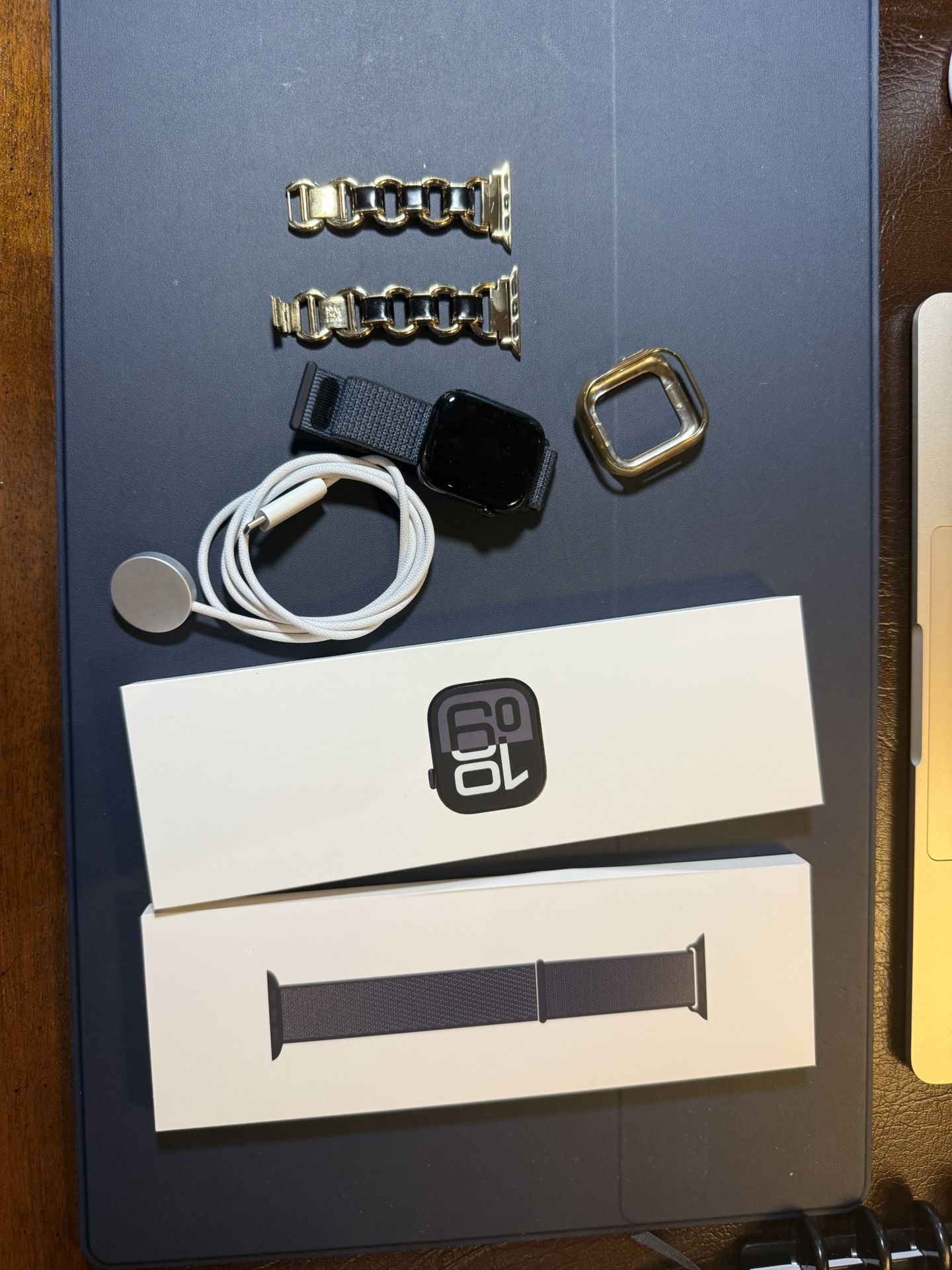 Apple Watch Series 10 42mm Jet Black Al Ink SL GPS MWWG3LW/A  Additional gold band and bumper included original boxes Purchased in March 2025 practica