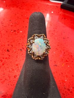 14KT Ring W/ Natural Opal Center & Small Diamond I-2682