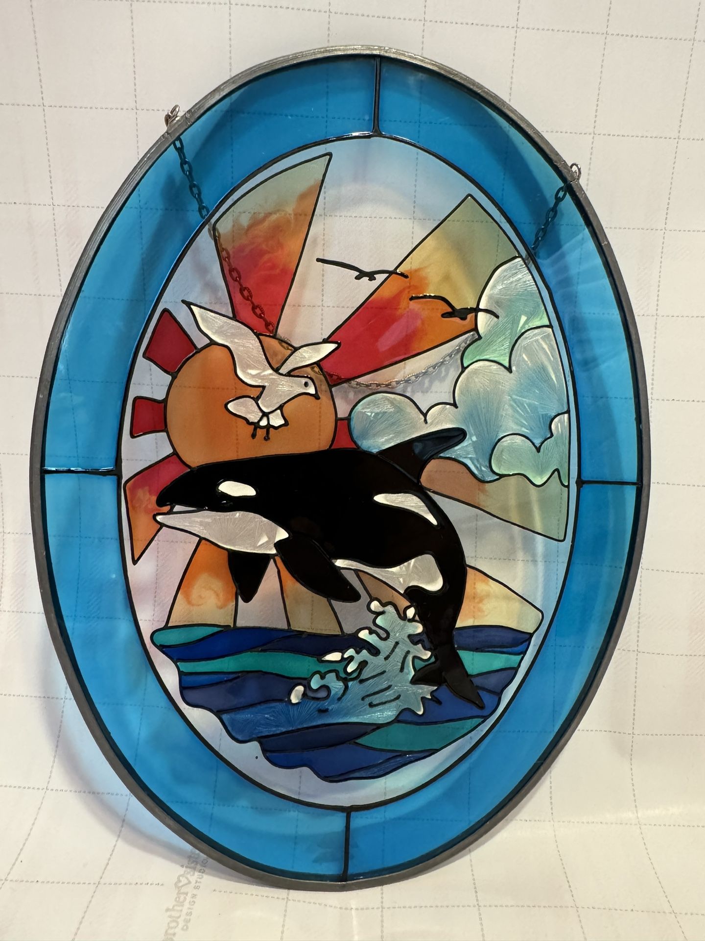 Stained Glass Suncatcher Killer Whale Orca And Seagull Ocean Sun Coastal Decor  Art