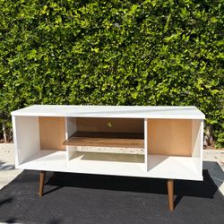White TV Stand with Wood Legs