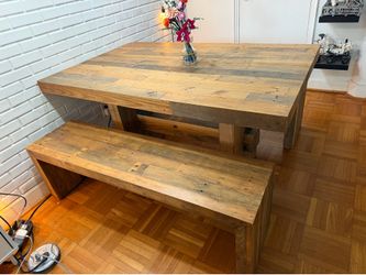Emmerson Solid Reclaimed Wood Rectangle Dining Table With 2 Benches from West Elm
