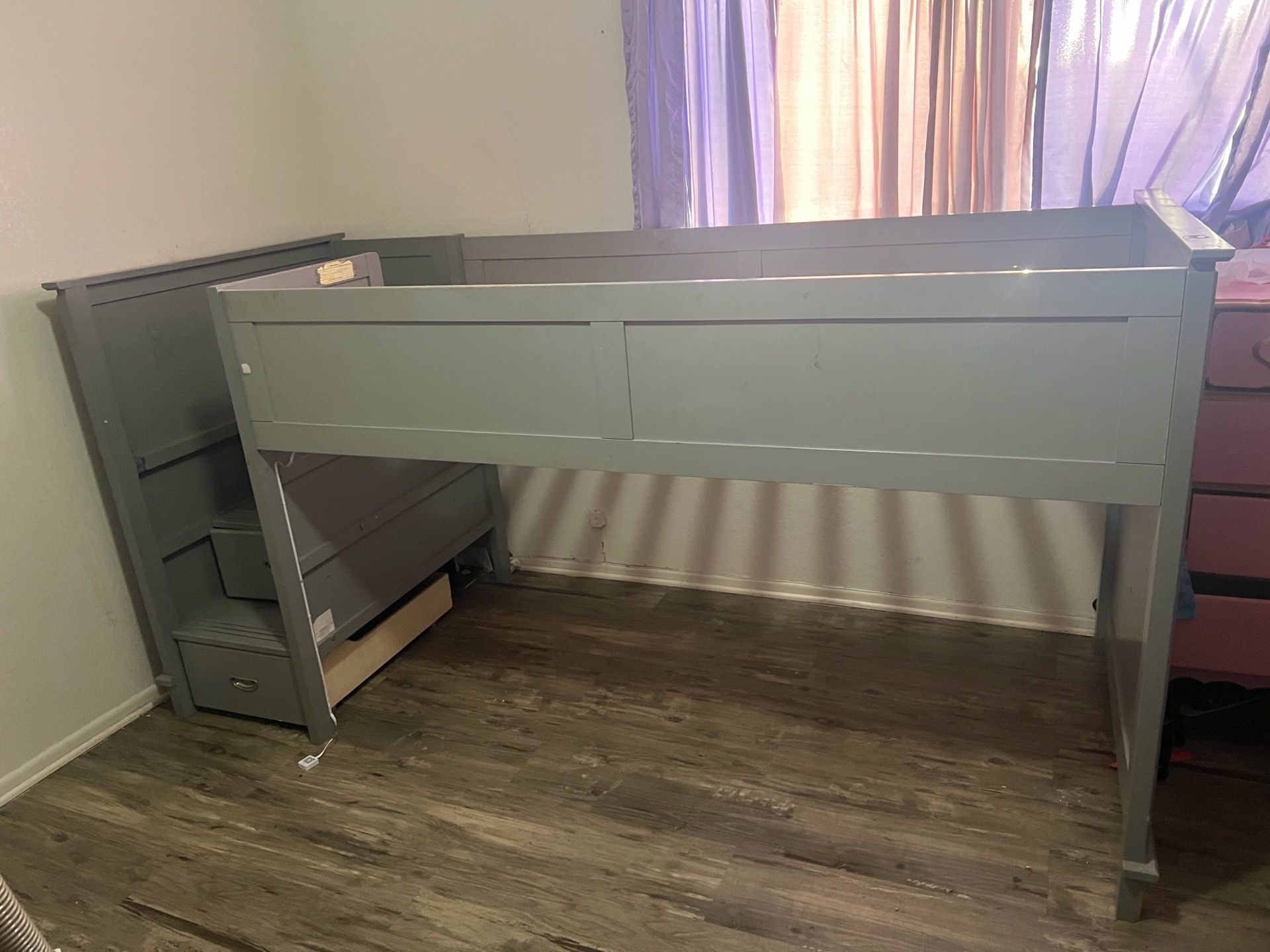 Grey Twin Size Loft Bed w/ Drawers