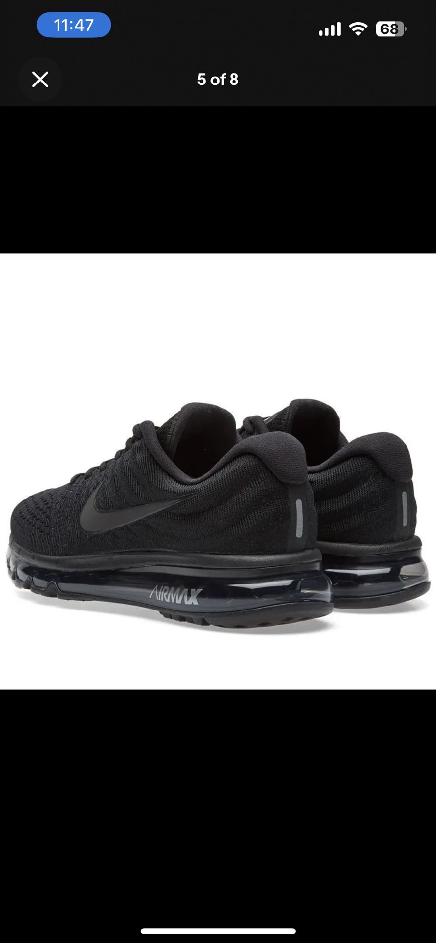 Nike AirMax 2017 Black Lace Up Running Size 10