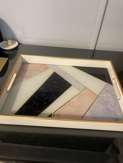Modern Tray with Marble Look/ Felt Velvet Cover On Bottom 
