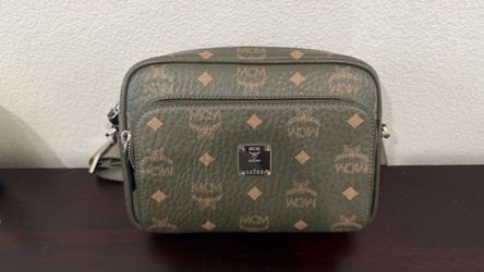 MCM Klassik Visetos Green Crossbody Bag Authentic