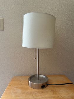 Brushed Nickel Table Lamp with Outlet