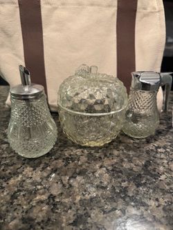 Vintage Cut Glass Condiment Set 3 Pieces