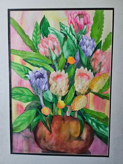 LARGE,Original. Pot of Posies by Donna Taylor 39"H×29.5"W
