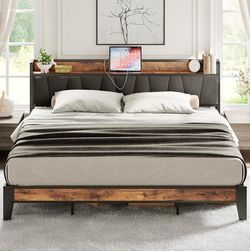 Queen Bed Frame with Charging Station