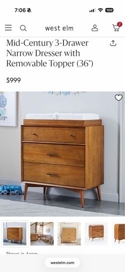 West elm mid century modern dresser with detachable changing table