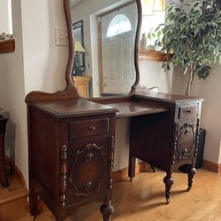 1920-30s Vanity Mirror Dresser / Solid Wood 