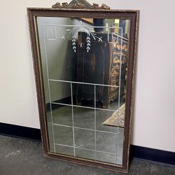 Antique 1920s Engraved Nurre Maestro Mirror 21x32