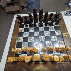 Fancy Ornamental Wooden Chess Set. 