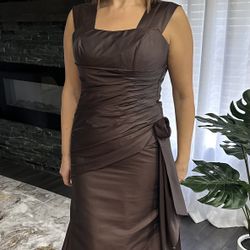 Silk Taffeta Chocolate Bridesmaid Prom Dress With Sleeves