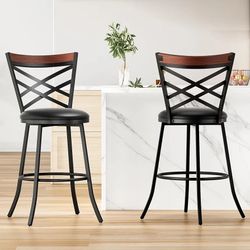 Swivel Bar Stools Set of 2,Mid Century Modern Counter Height Bar Stools,Counter Stools for Kitchen Counter Height Chairs with Back Faux Leather Barsto