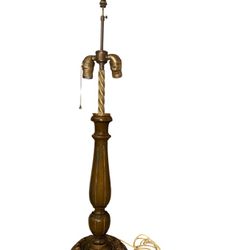 Italian Hand Carved Wood And Bronze Table Lamp 