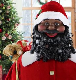 Fraser Hill Farm African American Santa Claus 4.8-ft Animatronic Christmas Décor, FASC058-2RD1-AA
