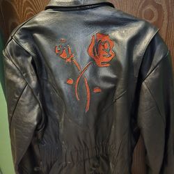 Women's leather biker jacket.