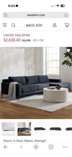 West Elm Deco Weave Midnight Sectional