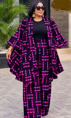 2 Pcs Ankara Dress Set, Open Free Pleated Top And Pant For Women Size 12-16