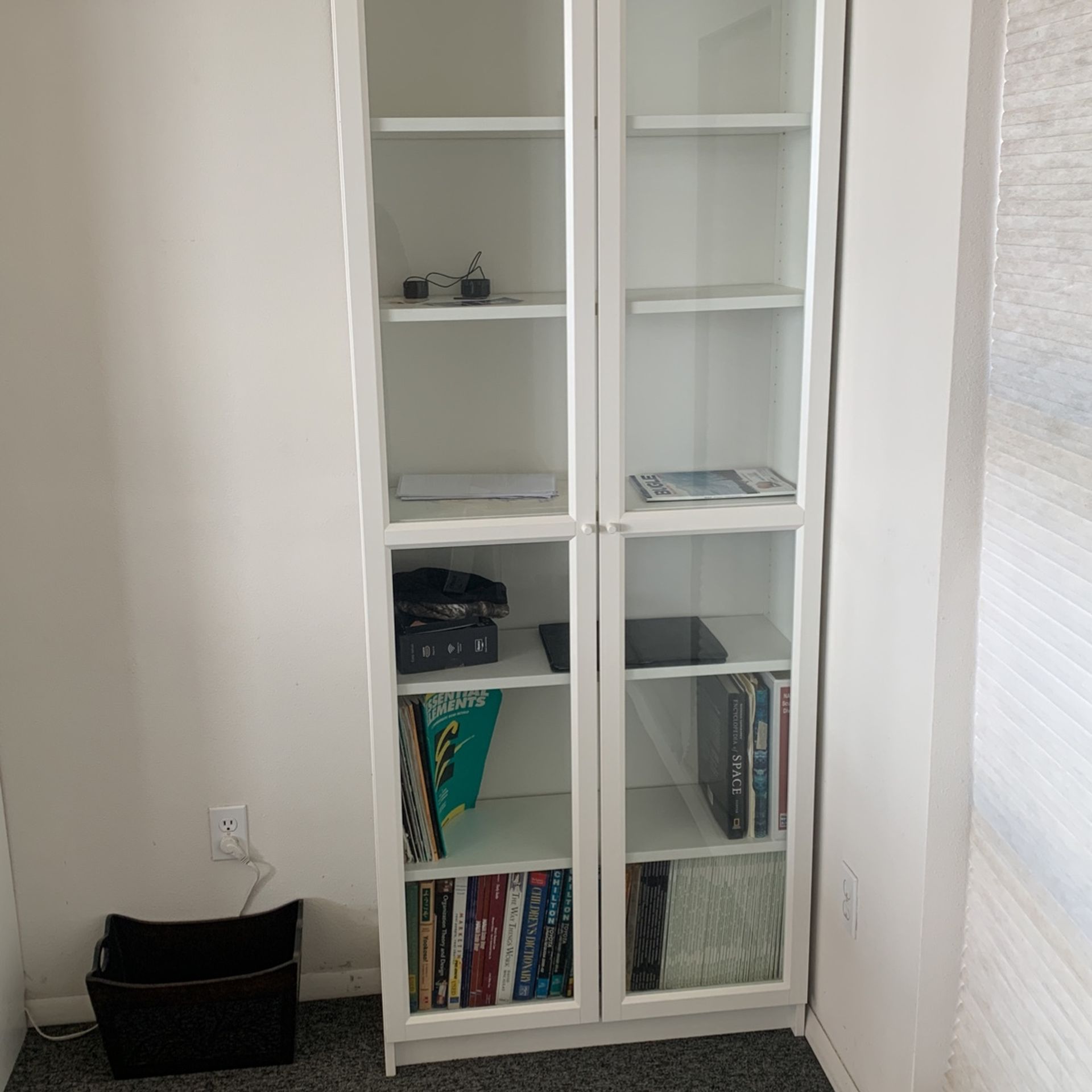 White Glass Door Bookshelves (set of 2)