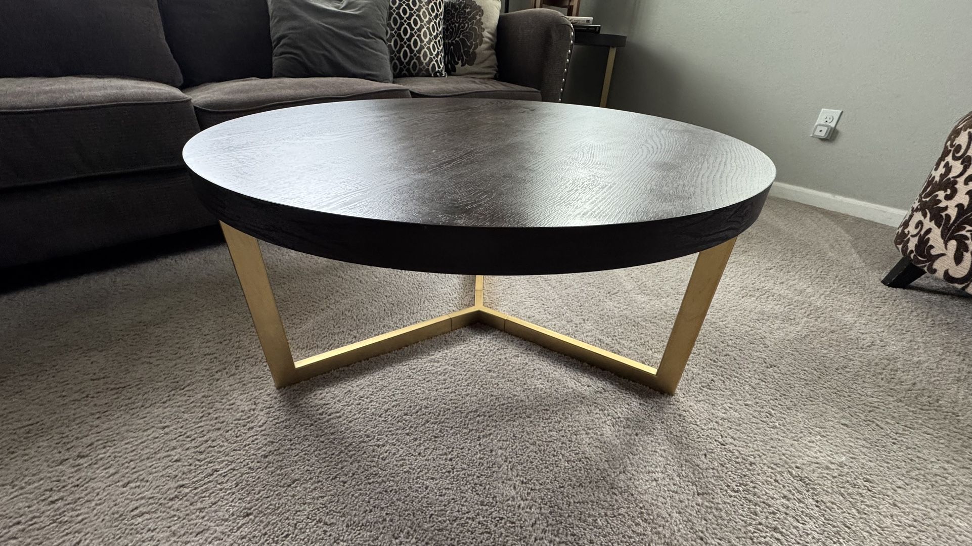 Modern Round Coffee Table In Espresso And Gold