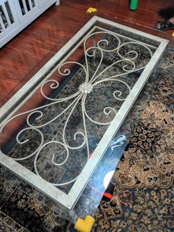 Glass Top Coffee Table with Wrought Iron Frame
