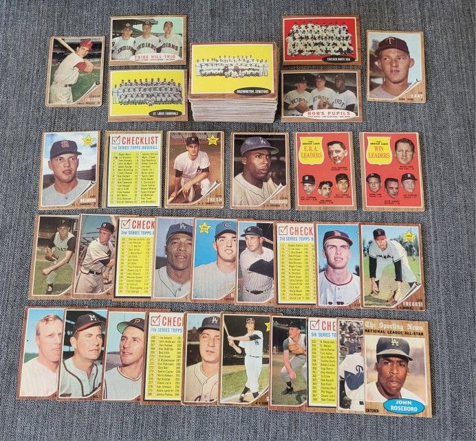 Lot of 166 Total DIFFERENT 1962 Topps Baseball Cards HOF ROOKIE TEAM