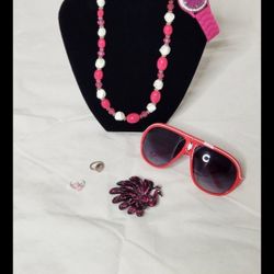 Pretty in Pink Jewelry Bundle. Includes Sunglasses, Watch, Rings, & Necklace