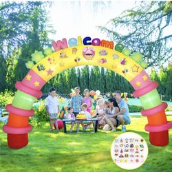 Dawdix 8FT Colorful Birthday Inflatable Arch with Build-in LED Lights, Blow Up Lighted Holiday Party Display, Yard Decorations Birthday Inflatables