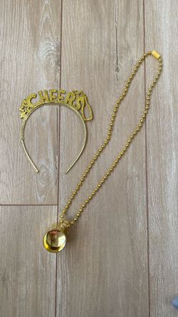 Gold Glitter Cheers Headband and Shot Glass Necklace Set