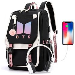Kpop Bts School Backpack Merchandise, Features USB and Audio Cable Interface Breakers, Suitable For Students, Bts Laptop Bts and Casual Backpack