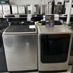 Samsung Electric Top Load Washer & Dryer Set In Champagne Color