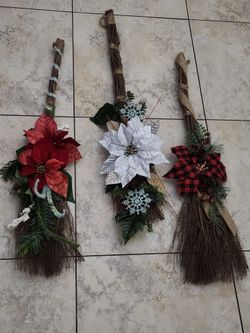 Homemade wreaths and broomsticks