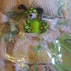 Beautiful Kinttied Mint & Green & White Baby Gift 