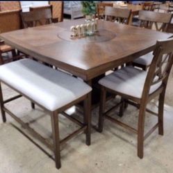New Solid Counter Pub Height 6 Piece Kitchen or Dining Set with Lazy Susan 