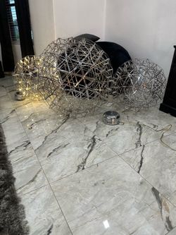 Beautiful  round stain nickel metal led globe chandeliers asking $ 60 each