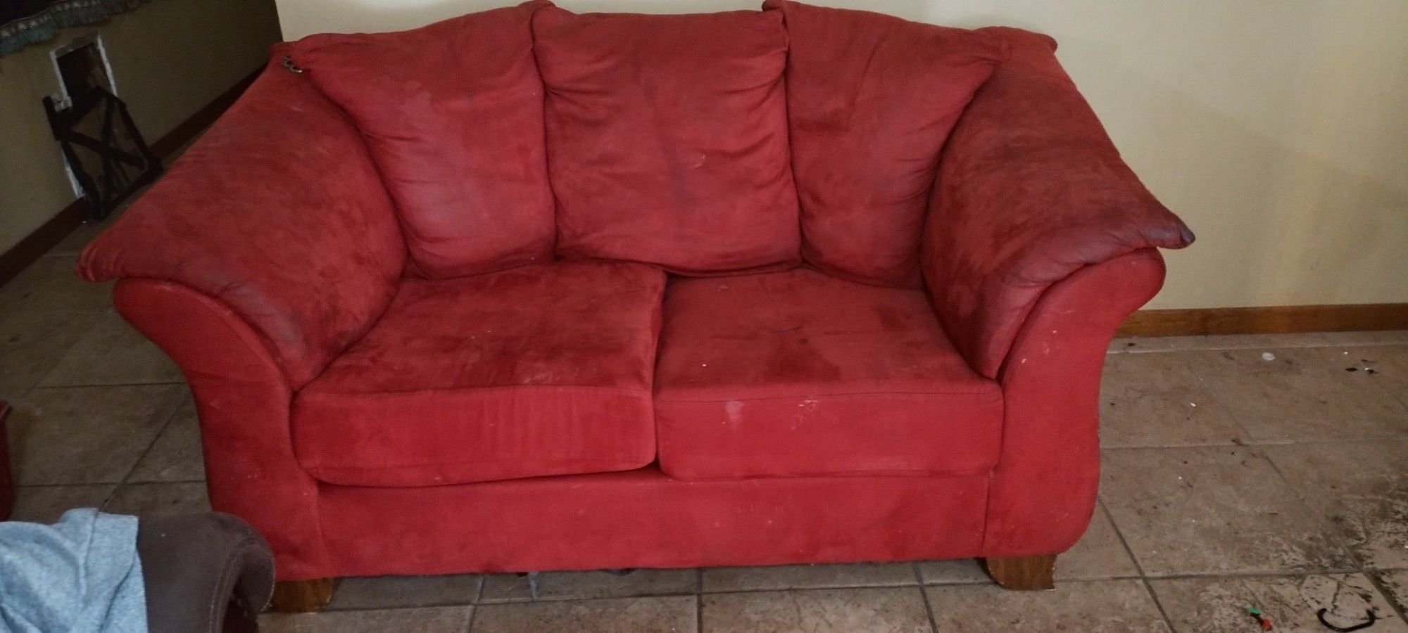 used red suede couches 