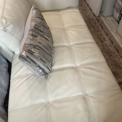 White Leather Chaise Lounge + Ottoman – Great Condition