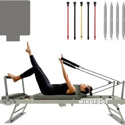 Foldable Pilates Reformer Workout Machine for Home and Gym, Pilates Exercise Machine with Jump Board and 5 Color Cords, Up to 300 lbs Weight Capacity