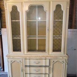 Antique Lighted China Cabinet & 5 Drawer Storage 