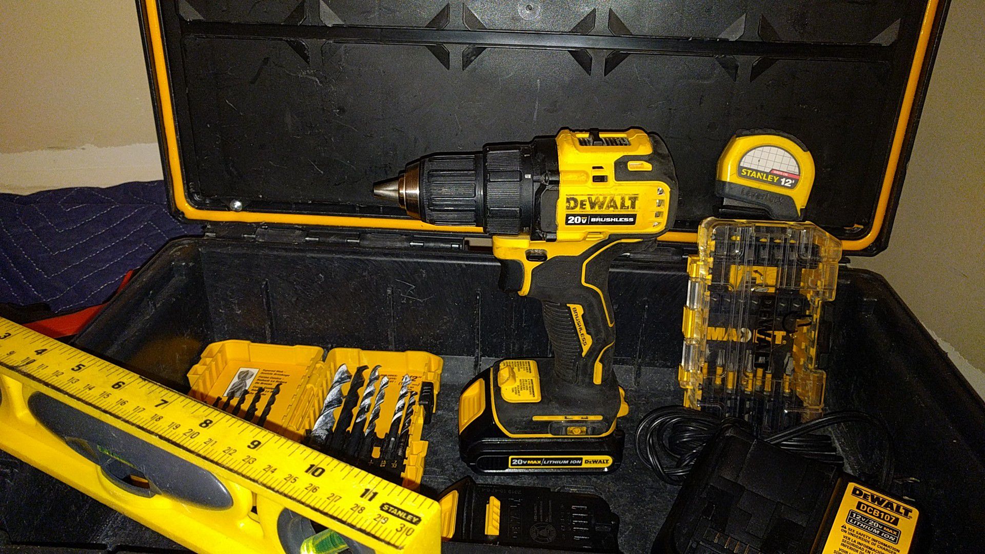 DeWalt drill and accessories plus tool box