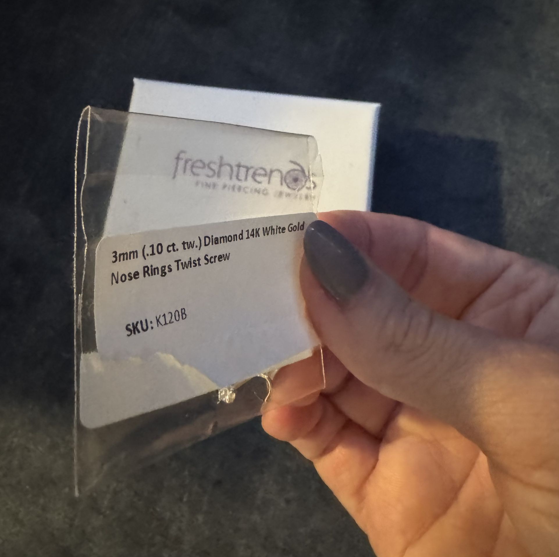 3mm Diamond 14k White Gold Nose Ring Twist Screw