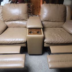 Beautiful Faux Leather Double Reclining Chairs With Storage & Cup Holder