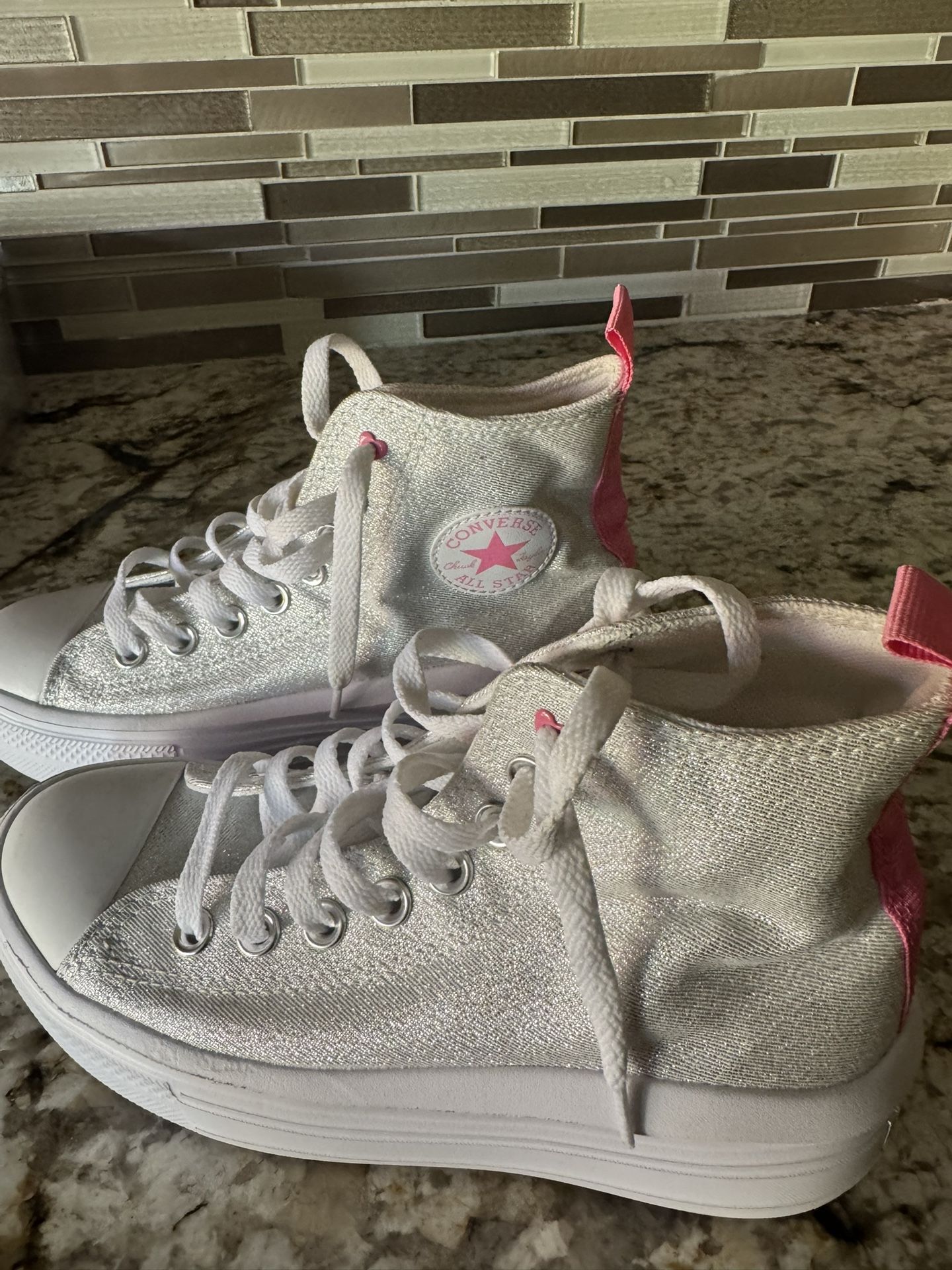 Sparkly White With Pink Converse