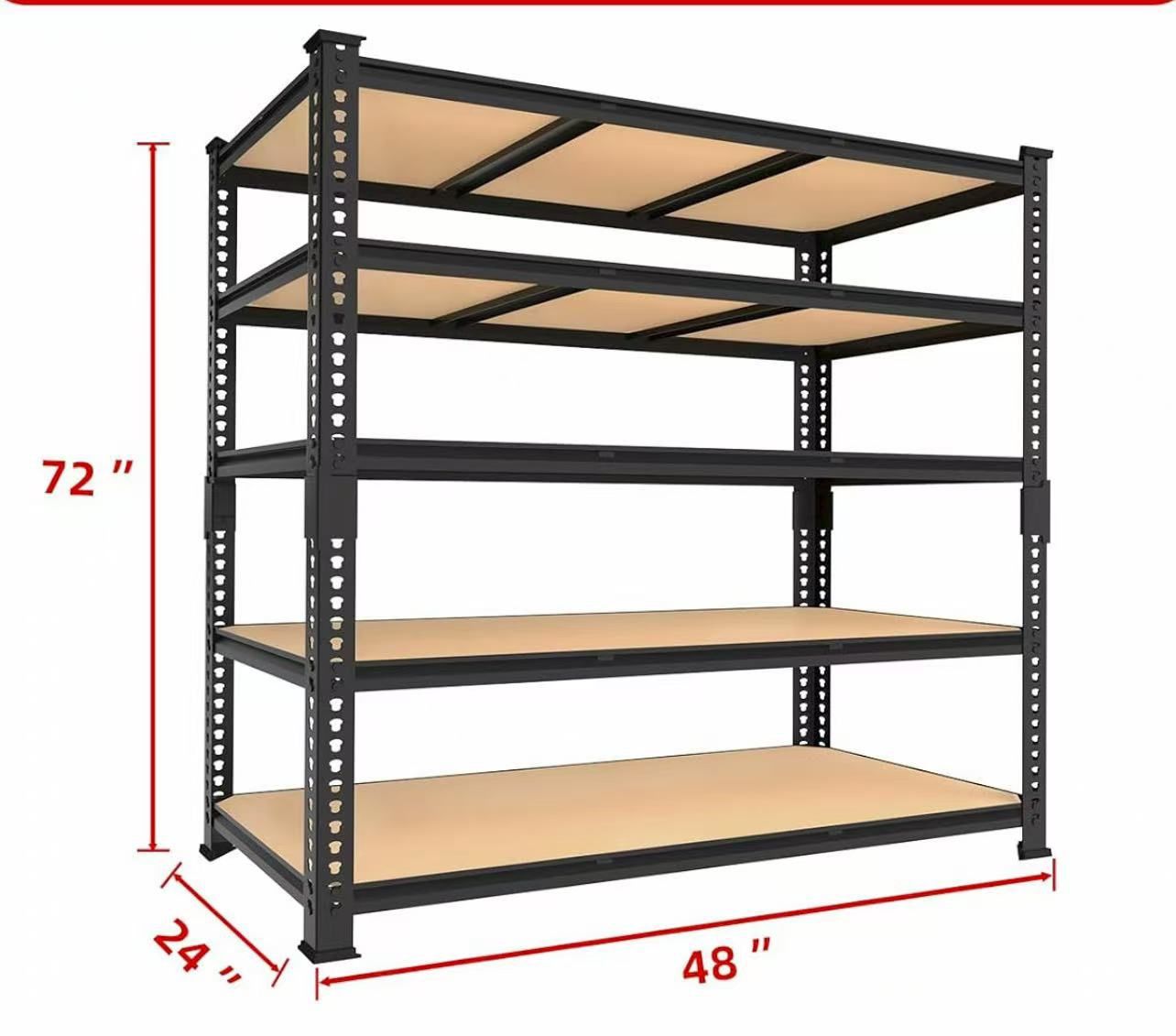 ✌️ 48"WX24"DX72"H  5-Tier Heavy Duty Garage Storage Shelves,Adjustable Metal Shelves Unit,Industrial Shelves for Storage Standing Utility Rack for War