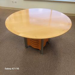 Modern Round Wood Table. 48 Inch In Diameter, 28.75 Inch In Height.
